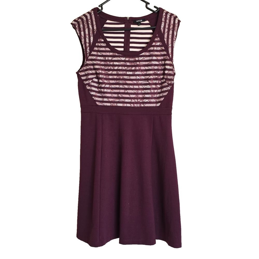 Apt 9 Lace Paneled Midi Dress Women's Size 6 Maroon Floral Pattern A-Line